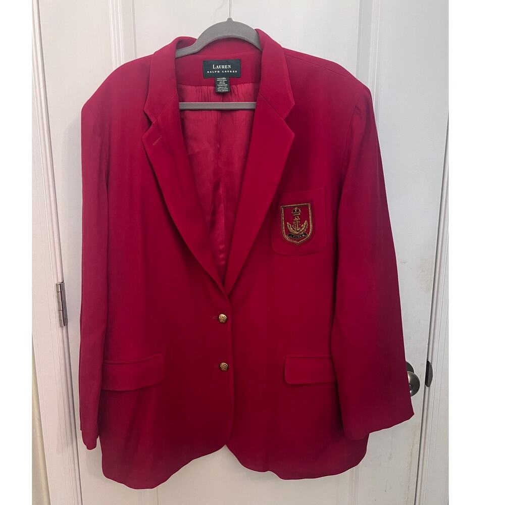 Lauren Ralph Lauren Worsted Wool Crest Red Blazer Academia Preppy Old Money USA